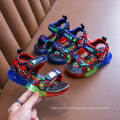 Fashion Low-top Hook And Loop Spider Man Sandals For Kids Boy Outdoor Summer Flat Sandals Comfortable Kids Shoes Led Light Shoes